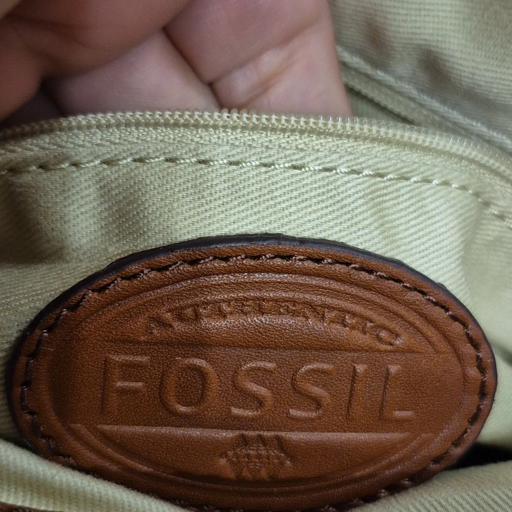 Fossil Memoir Novella Turn Lock Flap Brown & Cream Leather Crossbody Bag/Purse - Picture 6 of 15